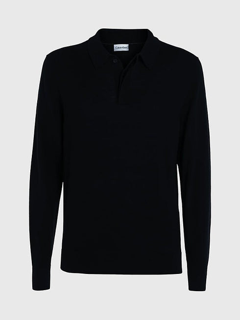 Polo Uomo in lana merino Nero Calvin Klein- Francavilla Moda